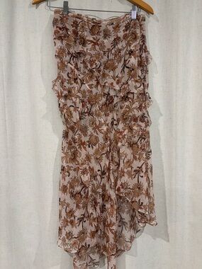 Veronica Beard Floral Ruffled Maxi Skirt in Blush and Brown